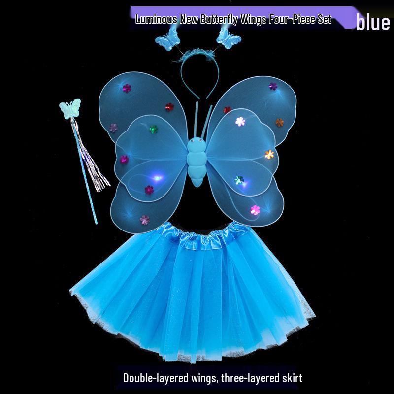 Kids Colorful Luminous Elf Butterfly Wings Costume Props Three-Piece Set