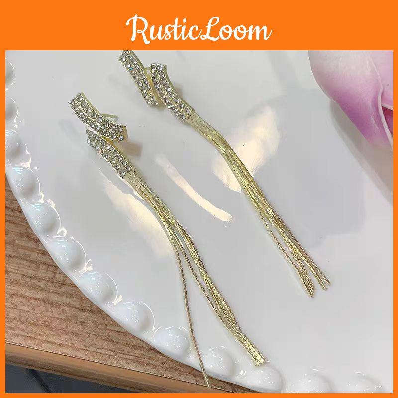 Alloy Minimalist Long Tassel Earrings With Full Rhinestones For Female Fashion