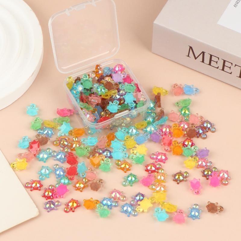100Pcs Mini Resin Turtle Charms Rainbow Laser Tortoise Ornament Small Figurine For Diy Jewelry Making Keyring Handmade Crafts