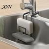 Adjustable Faucet Rack Kitchen Sink Sponge Holder, Double Layer Iron Organizer, Rustproof Utility Hollow Design Storage for Dish Soap And Cleaning