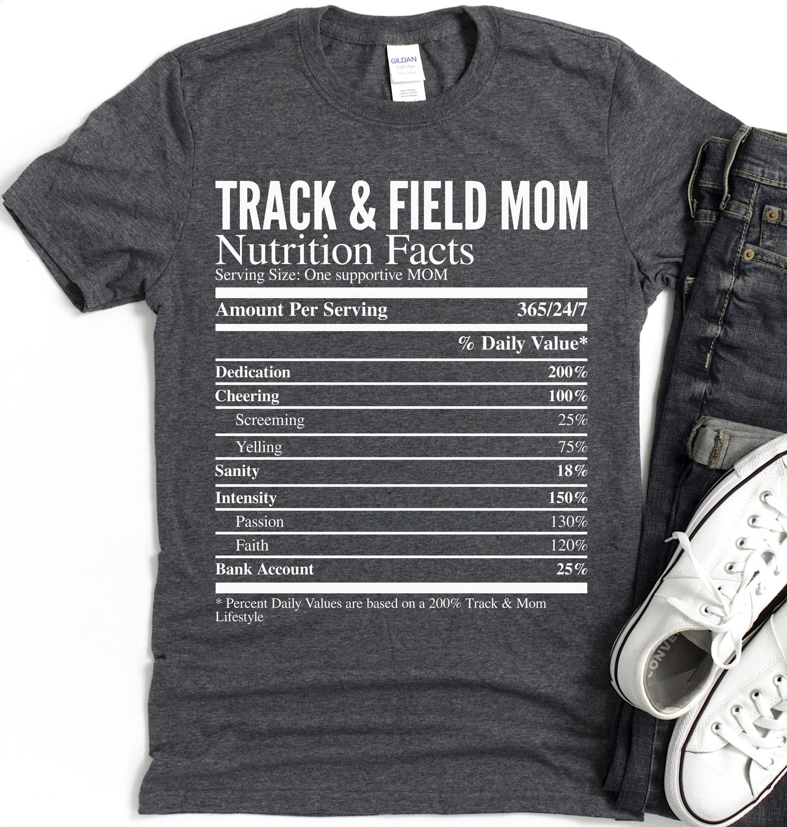 Track Mom Nutrition Facts T-Shirt | Supportive Sports Mom Tee 2XL