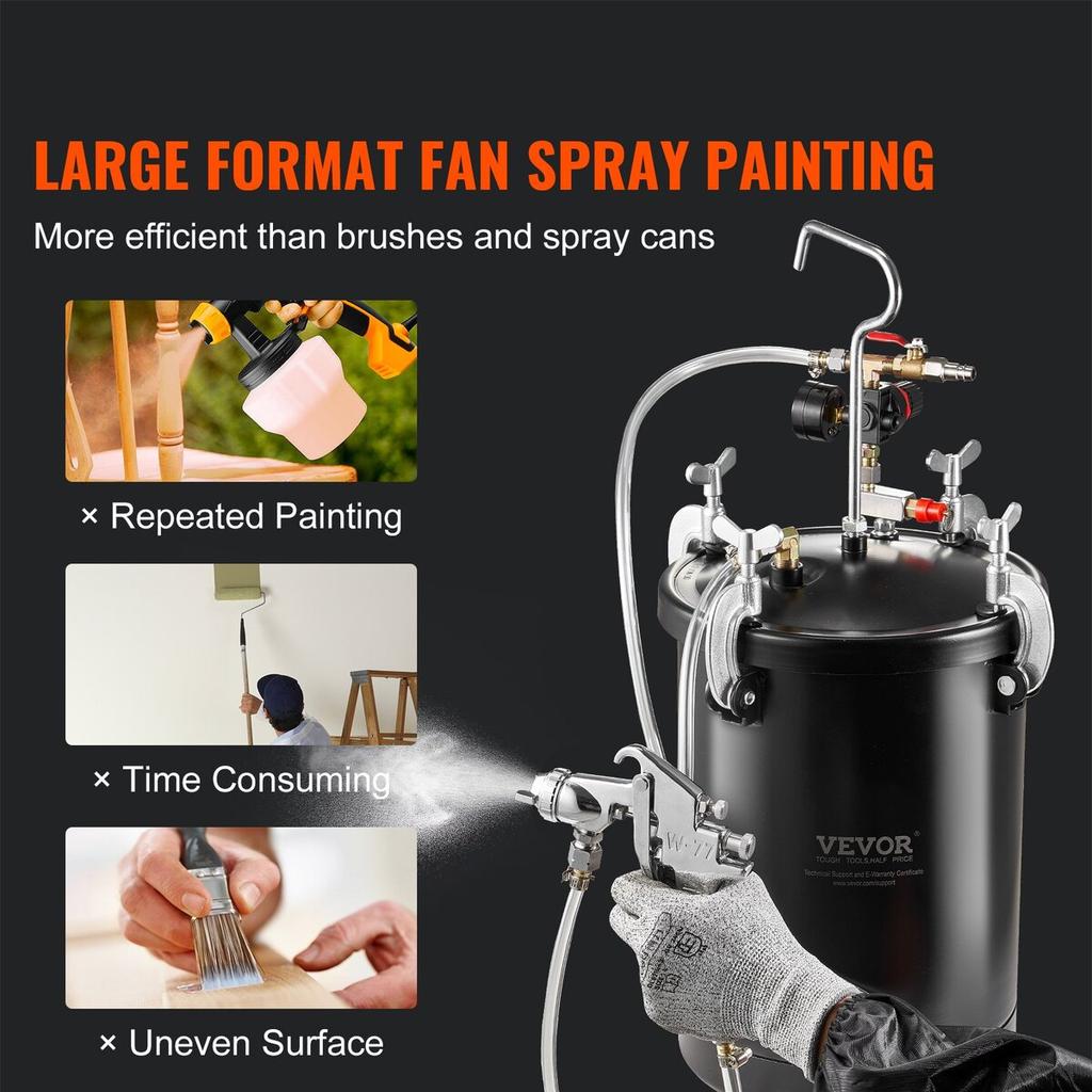 Réservoir Pression pour Peinture au Pistolet 15L/3.75gal Tuyaux de Pistolet à Peinture Manomètre