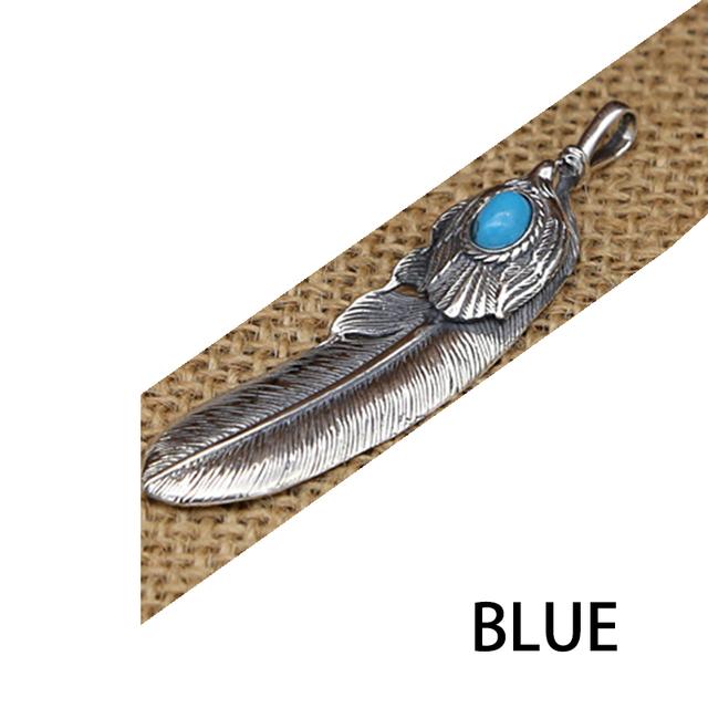 

Ювелирные изделия из стерлингового серебра S925 в стиле ретро, ​​тайское серебро, инкрустированная бирюзой, подвеска ручной работы с перьями для мужчин и женщин синий