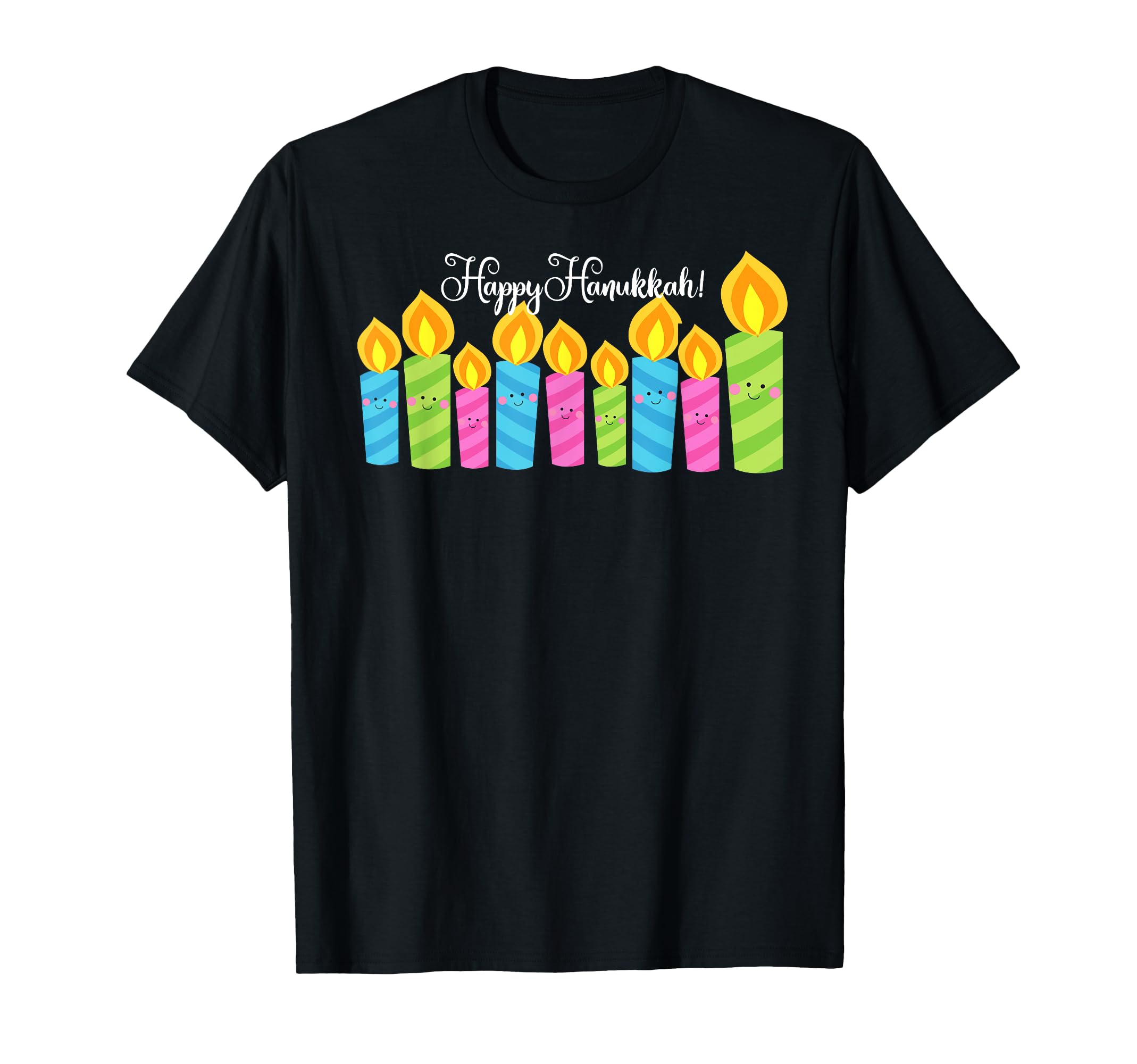 Happy Hanukkah Candles Kawaii Menorah Funny Christmas Gift T-Shirt