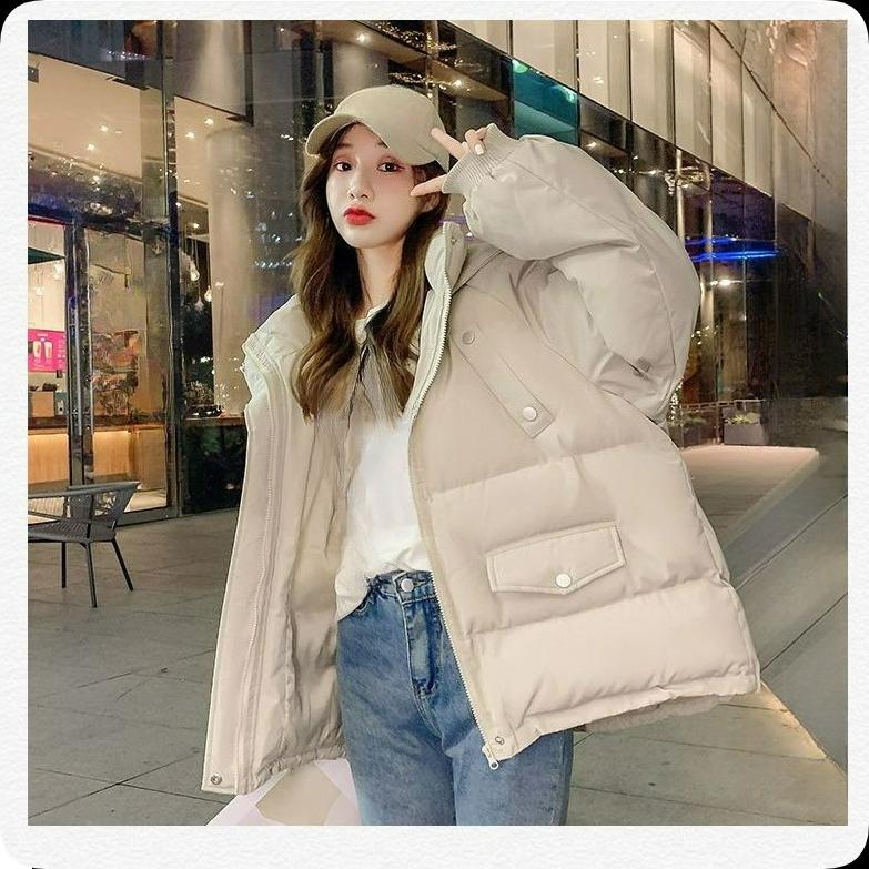 Zimní volná prošívaná bunda s kapucí Dámská s velkou kapsou Módní středně dlouhá prošívaná bunda Prošívaná bunda Trend