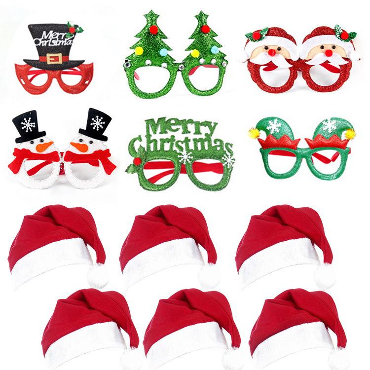 Christmas Reindeer Antlers Glasses Santa Hat Set Adult Children Gift Santa Claus Hat Snowman Headband Hairband