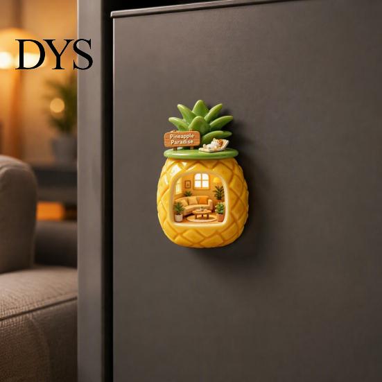Cute Refrigerator Magnets Pineapple House Resin Fridge Magnet, 3D Relief Miniature Cottage Decor, Creative Artistic Sticker for Home Kitchen,