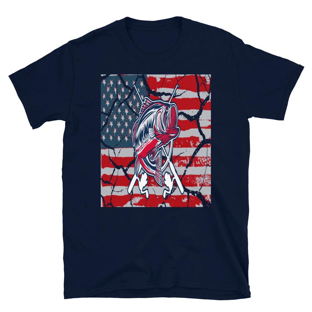 Cook Bass Fishing American US Flag Fishing Fish Nature Outdoors T-Shirt M
