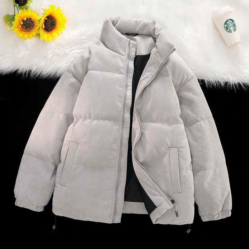 

2025 new stand-up collar padded jacket men s autumn and winter American solid color padded jacket casual and comfortable short padded jacket M світло-сірого кольору