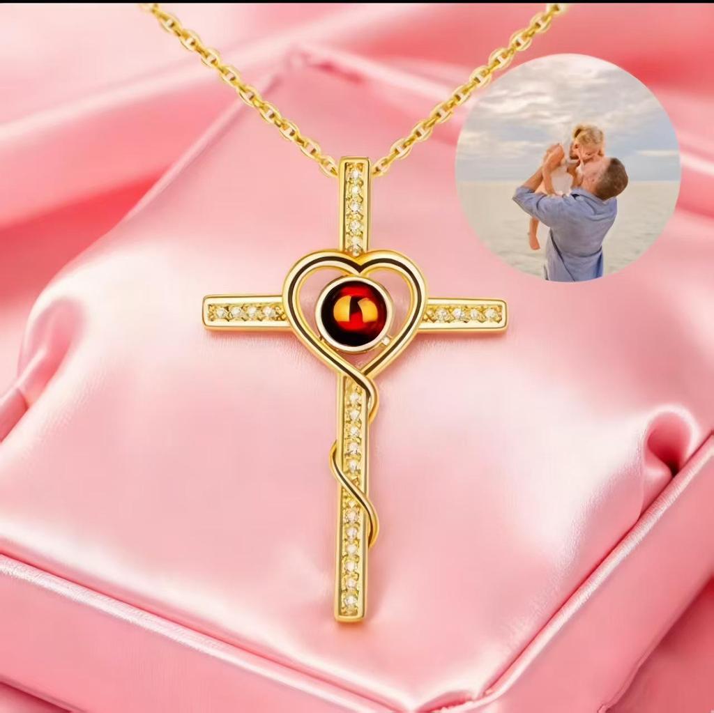 Cross-Projection Necklace with 100 Languages 'I Love You' Custom Photo Pendant - Perfect for Christmas & Valentine's Day