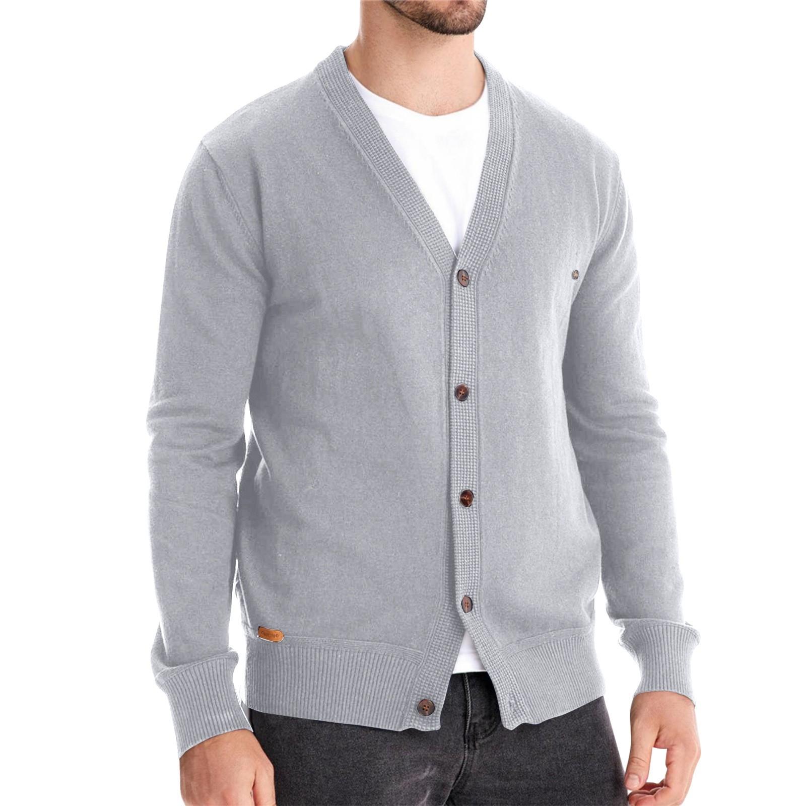 

Мужская зимняя однотонная куртка-свитер с длинным рукавом, мужской свободный однотонный вязаный кардиган на пуговицах L