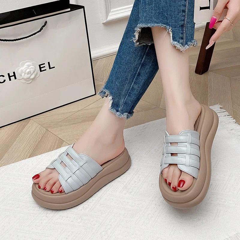 Fashion Ladies Shoes 2025 Fashion Open Toe Women's Slippers Summer Outdoor Casual Platform Sandals Plus Size Comfortable Flat Slippers
