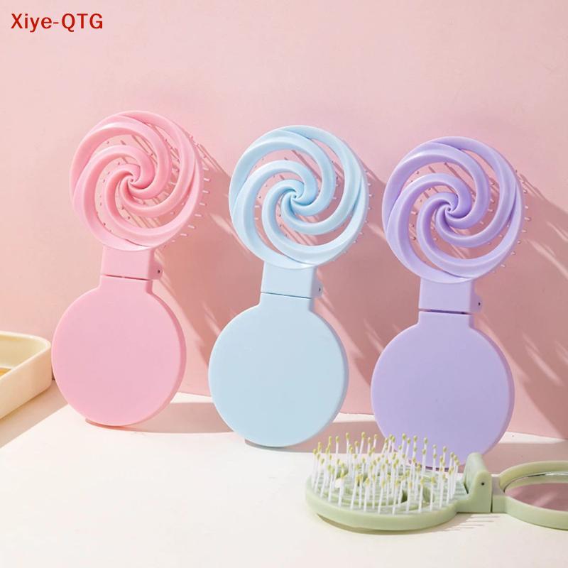 Hot! 1Pcs Mini Portable Scalp Massage Comb 2 In 1 Foldable Comb With Makeup Mirror For Travel Easy To Carry Great Gifts