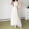 2026 European and American summer new elegant temperament splicing lace neck backless gauze slim dress women