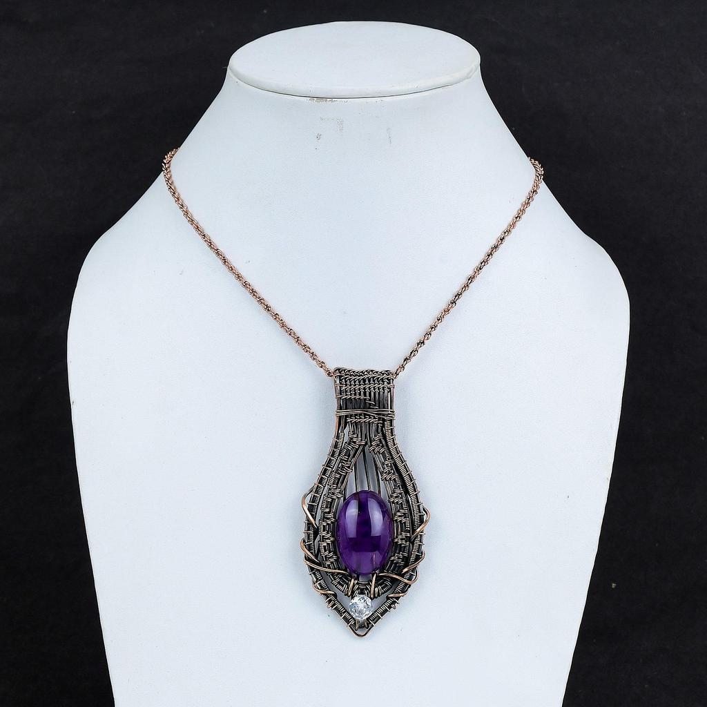 Amethyst Anhänger Edelsteinschmuck, 999 Kupferdraht gewickelter Anhänger, Geschenk für Frauen Handgefertigter Anhänger