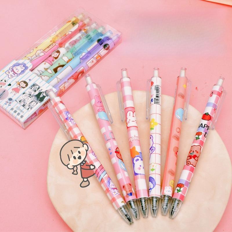 12pcs Cute Cartoon Neutral Pen Set Creative Student Pen Quick Dry Black Ink Kawaii Office School Stationery Cartoon Designs