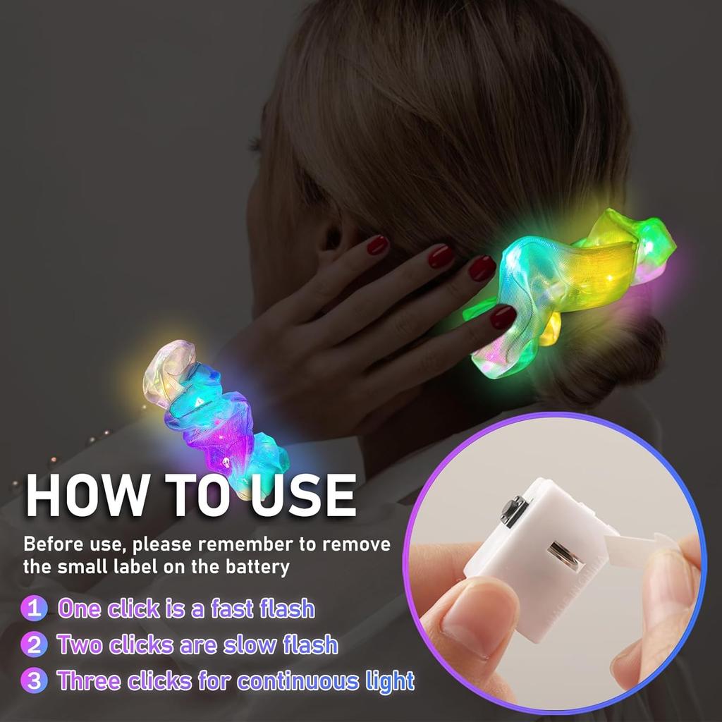 5 ks LED svítící gumička do vlasů Blikající gumičky do vlasů pro dívky a ženy Gumičky do vlasů Svítící ve tmě Fluorescenční Party drobnosti