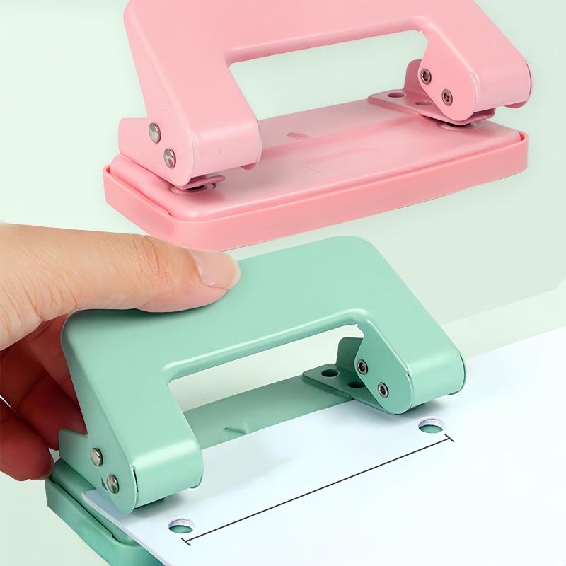 1pc, Solid Color Double Hole Punch, Portable Manual Hole Punch, Suitable For Office Binding Supplies, School Diary Scrapbook