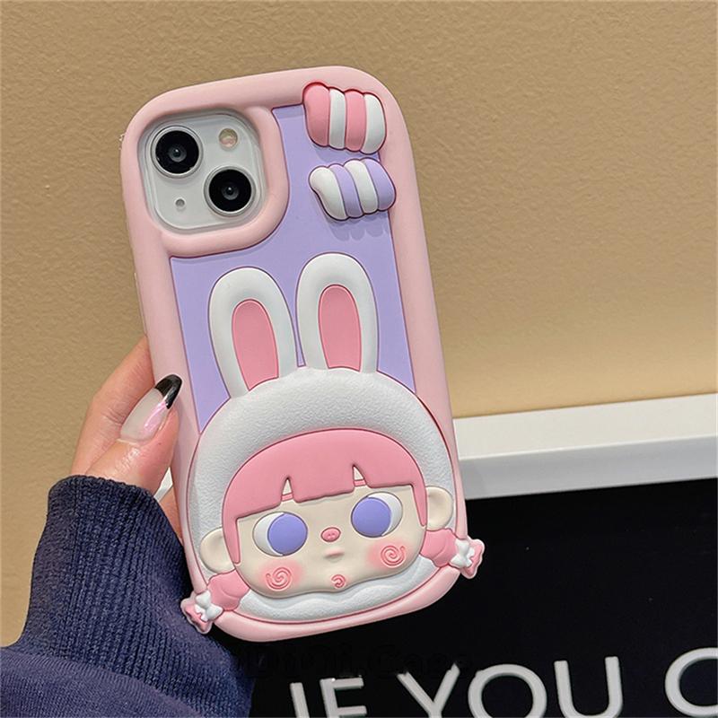 Ins Korean Cute Candy Rabbit Girl Phone Case For Iphone 14 13 12 Pro Max 11 Lovely Bunny Silicone Shockproof Soft Cover Funda