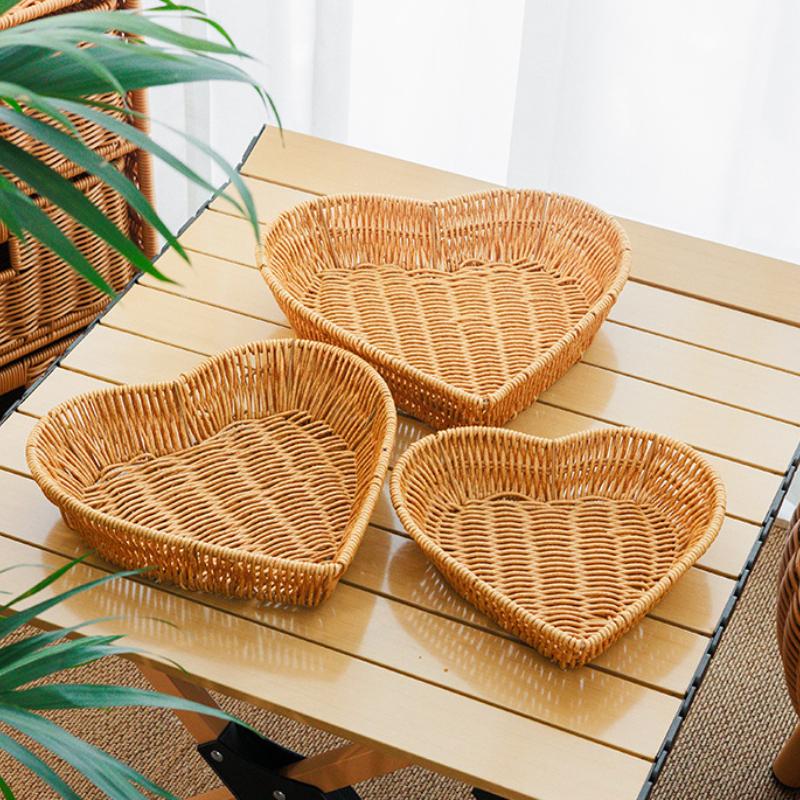 Woven Storage Basket Imitation Rattan Organizer Fruit Bread Container Home Kitchen Restaurant Display Tray Durable Multi-Use