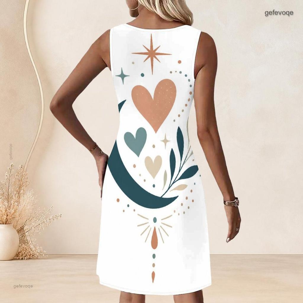 Plus Size Women Round Neck Sleeveless Tank Midi Dress Summer Comfort Casual Apparel