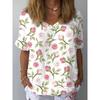 Summer V-neck 3D Flower Printed Top Fashionable Casual Short Sleeved Women's T-shirts