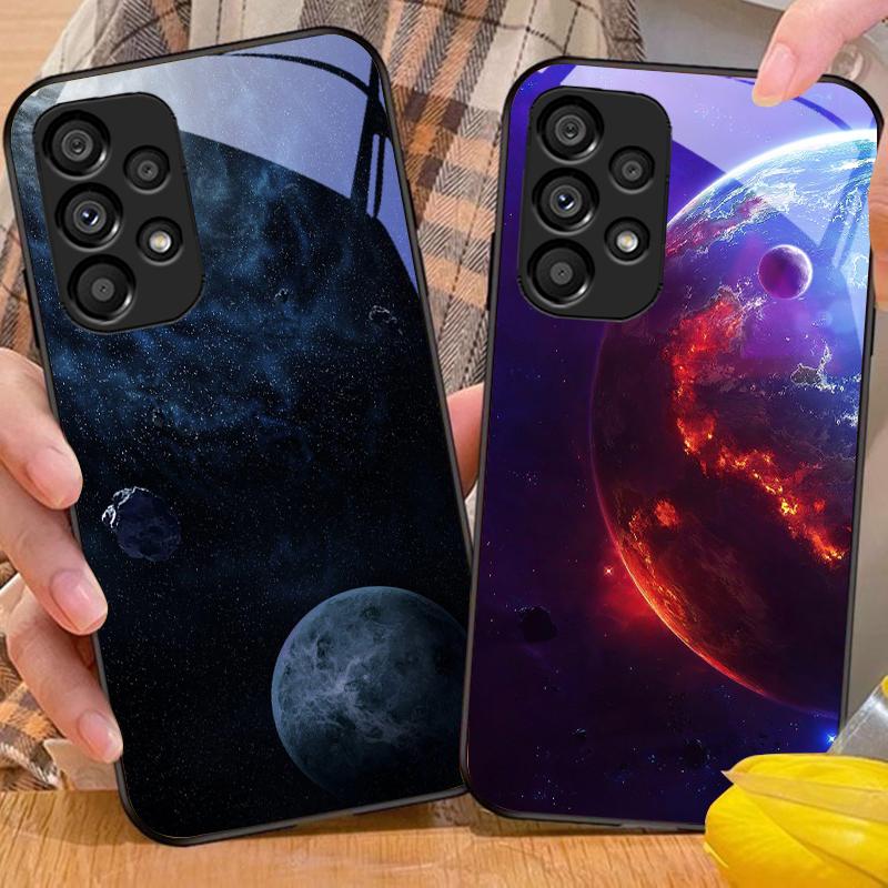 Space Planet For Samsung Galaxy S10 20 Plus 21 FE 22 23 24 FE 25 Ultra Black Tempered Glass Phone Case Hard Shell