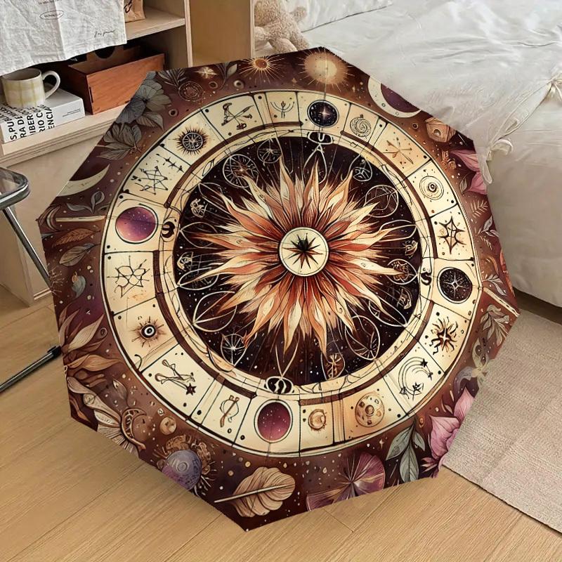 1pc Astrology Flowers Automatic Open/Close Umbrella with Windproof, 8-Rib Sturdy Canopy, Durable Ribs, Fashionable Design1202A