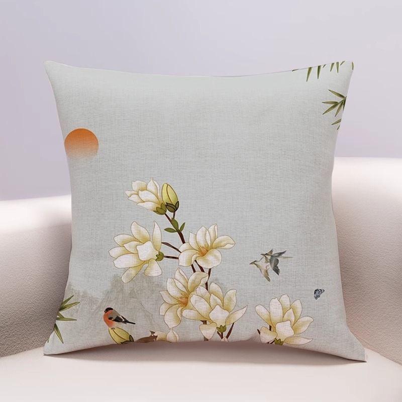 Antique Art Flower and Bird Picture Pillowcase Sofa Living Room Cushion Cover Car Office Throw Pillow Bedside Pillowcase