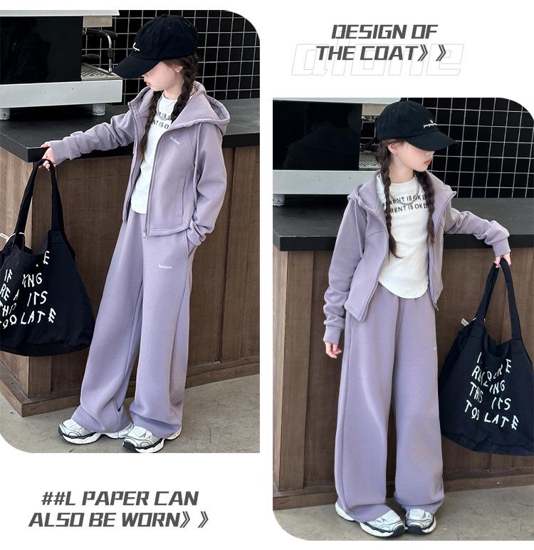 Ensemble Deux Pièces Fille 2025: Veste Sweat à Capuche & Pantalon Large pour Grands Enfants, Style Automne/Printemps