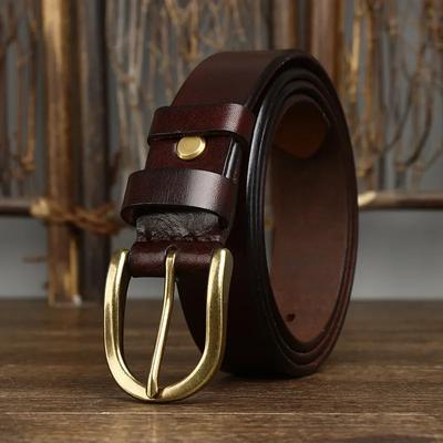 Cinture in Vera Pelle di Vacchetta da 3,3 cm per Uomo Lussuoso Designer Alta Qualità Fibbia in Ottone Rame Vintage Cowboy Jeans Cintura Maschile
