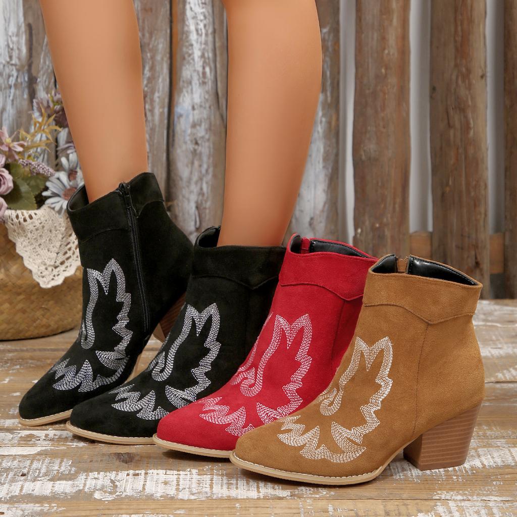 Fashion Women Thick Heel Pointed Toe Ankle Boots Retro Outdoor Comfortable Short Boots Retro Fashion Round Toe Lace Up Shoes for Women