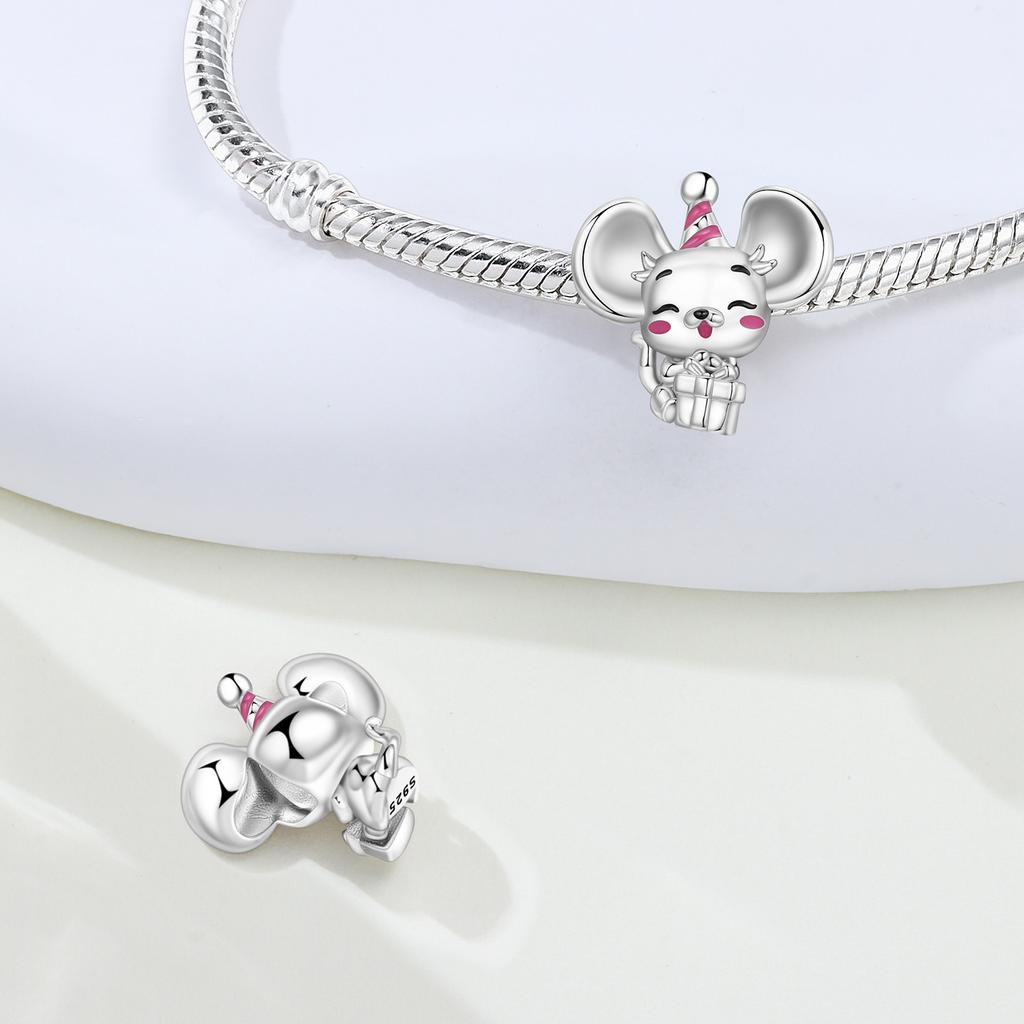 Copper Cute Mouse Animal Beads Original Pendants Bracelet Charm Jewelry Party Diy Trendy Gifts