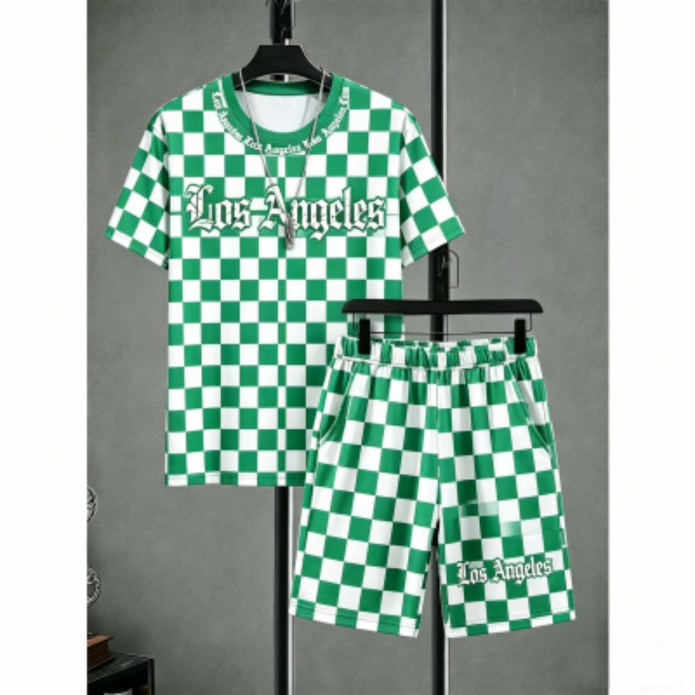 Fashion Men s Set Letter Striped Grid Printed Men s T-shirt and Shorts 2 Piece Set Summer Casual Outdoor Men s and Women s T-shirt Sets XXS