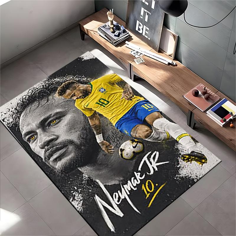 Sports Area Rug, Neymar Jr Brazil 10 Black White Portrait Yellow Poster, Fan Cave Decor, Non-Slip Mat