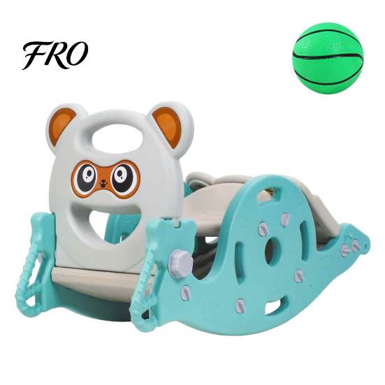 Combination Slide 4-in-1 Kids Rocking Toy, Portable for Children, Horse Long with Basketball Hoop, Convertible Freestanding Age 1-6 Boys And