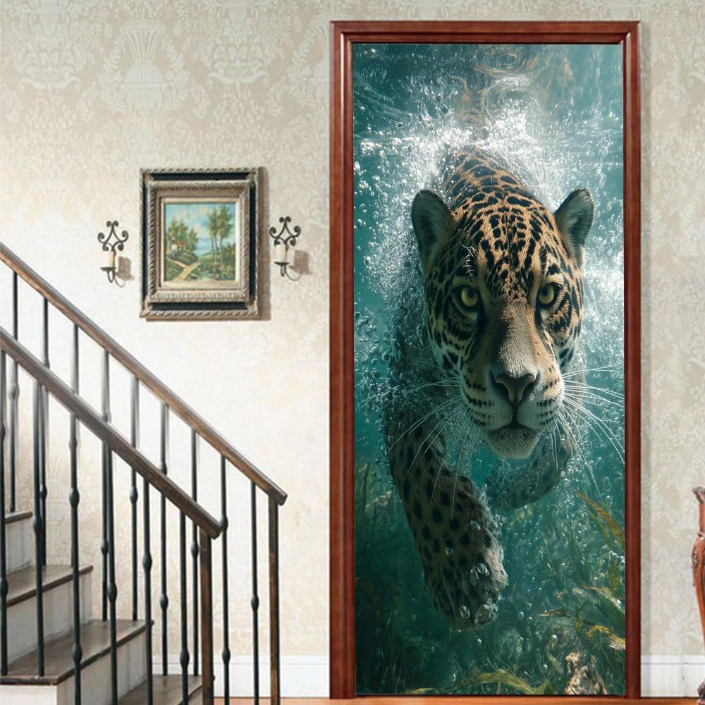 1 Stück Tiger Veranda Vinyl Türsticker Für Schlafzimmer Heimdeko Selbstklebend Abnehmbarer Wandaufkleber Türrenovierung Wasserdichtes Poster