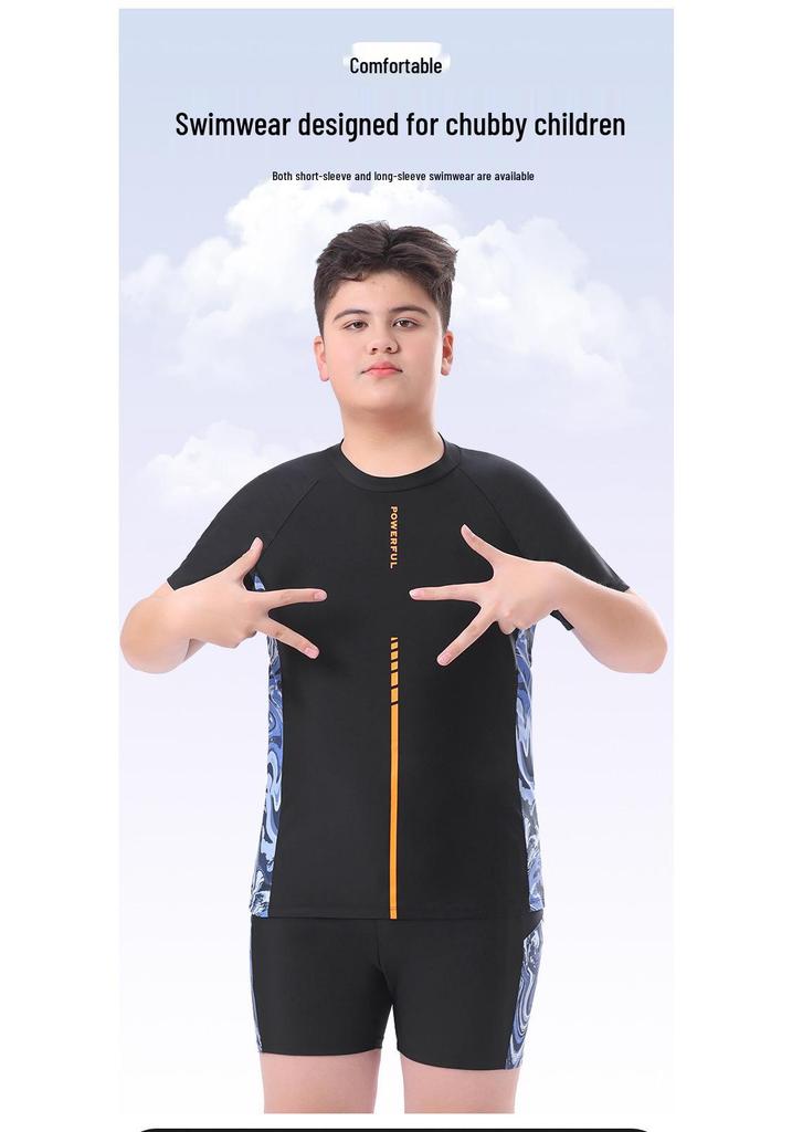 Plus Size Big Kids' Sun Protection Swimsuit - Short Sleeve Split Swimwear for Boys 2026