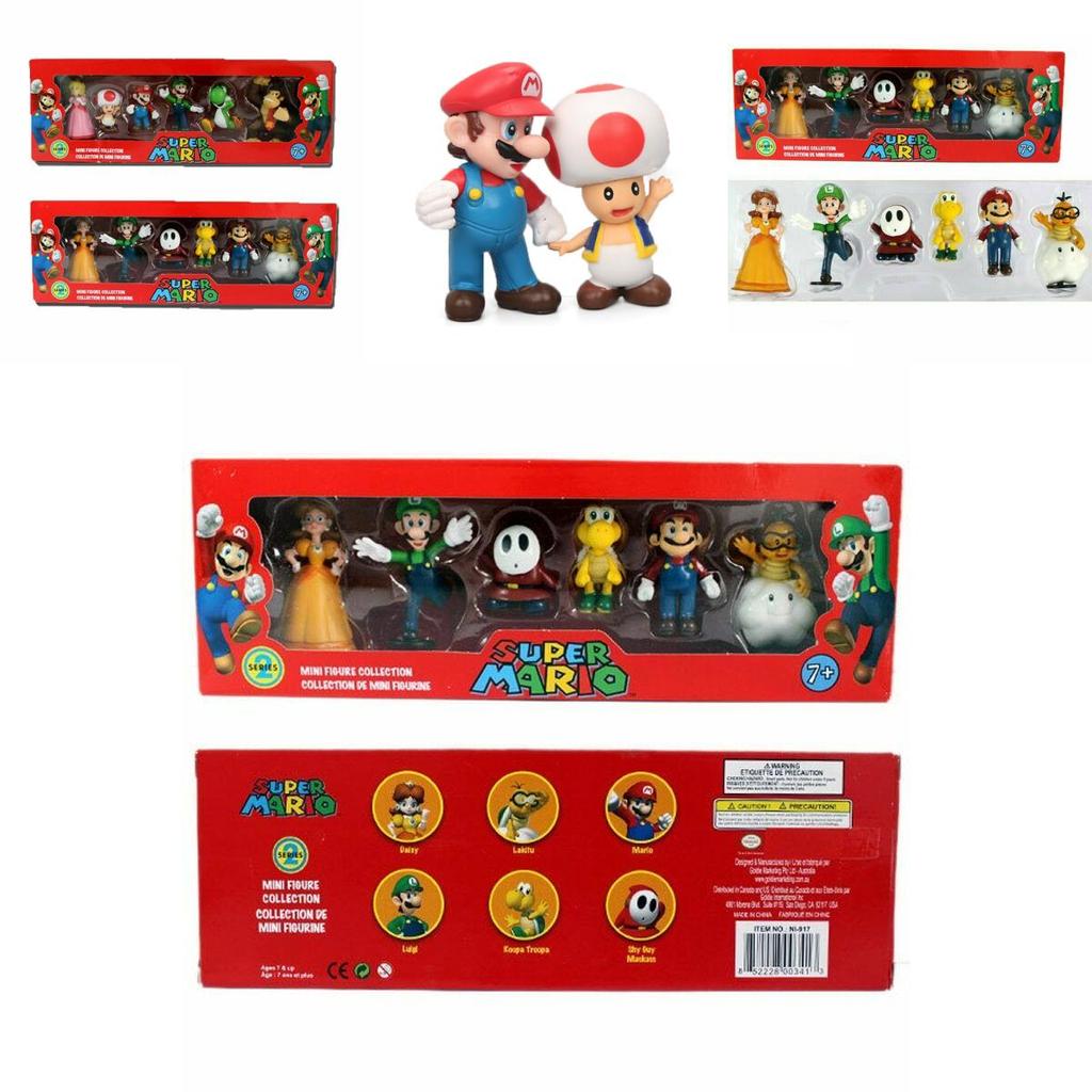 Sechsteiliges Super Mario Bros Actionfiguren-Spielzeugset mit Luigi, Yoshi und Pilz-Sammelfiguren für Kinder