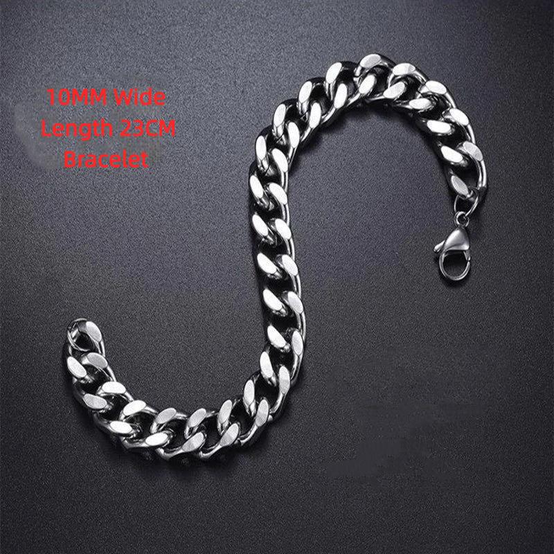 Stainless Steel Cuban Link Chain Silver Color Necklace Bracelet For Men Jewelry 8/10/12/14Mm Width Hip Hop Punk Accessories