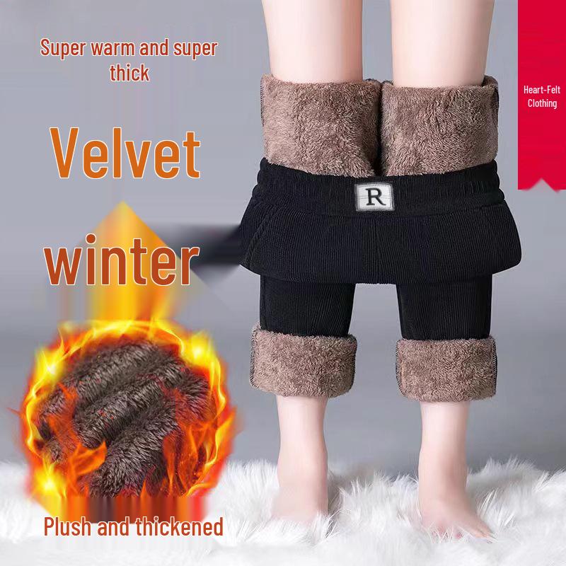 High Waist Thickened Velvet Chenille Corduroy Pants for Middle-aged Women - Warm, Elastic, Casual Fit