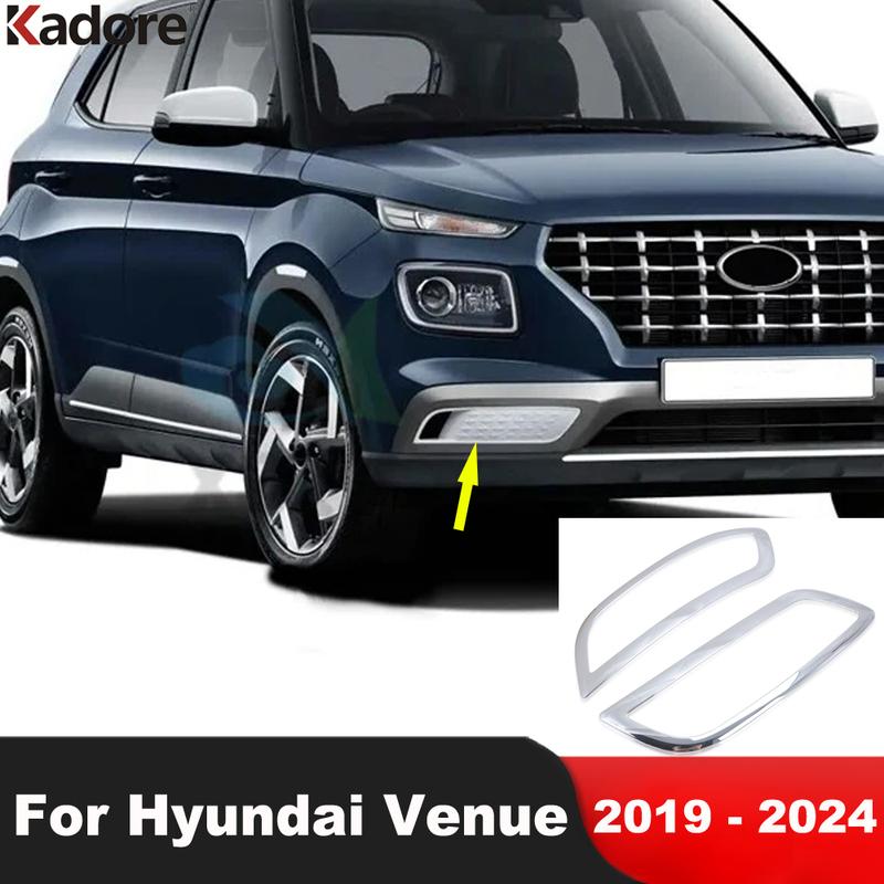 For Hyundai Venue      2024 Chrome Car Front Fog Light Lamp Cover Trim Head Foglight Bezel Trims Accessories