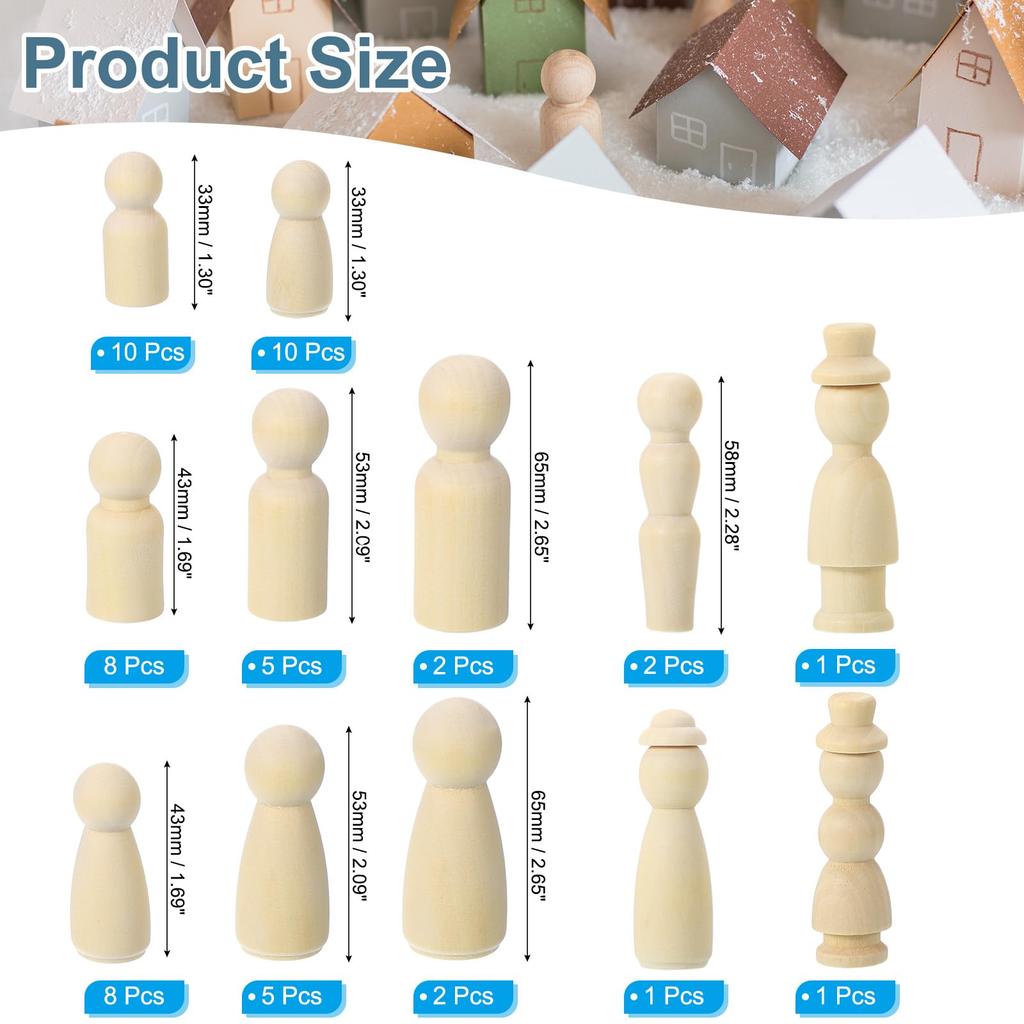 PATIKIL 2 Sets Wooden Peg Dolls, 110pcs Wooden Peg Dolls Unpainted Body Natural Wood Family Figures for Painting DIY Craft Art Doodle
