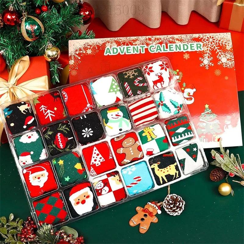 24 Dni Bożego Narodzenia Skarpety Kalendarze Adwentowe Śmieszne Skarpety Świąteczne Skarpety na Nowy Rok Navidad Prezenty Świąteczne Dla Chłopców Dziewcząt Mężczyzn Kobiet