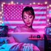 Pink American Flag Female Star Print Wall Tapestry, Neon Aesthetic Wall Art for Gaming Room Dorm Home Decor