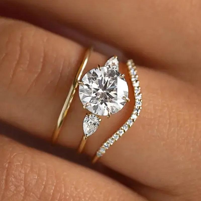 

Geometric Water Drop Ring Three-Piece Set, Classic Engagement Wedding Jewelry, Elegant And Popular 10