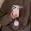 Temperament Velvet Pink Diamond Pony Suitable for iPhone17promax Apple 16 Mobile Phone Case 15 Popular 14 Lanyard