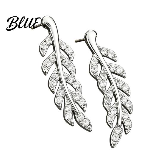 Everyday Luxury Earrings 1 Pair Rhinestone Leaf Stud Earrings Sparkly