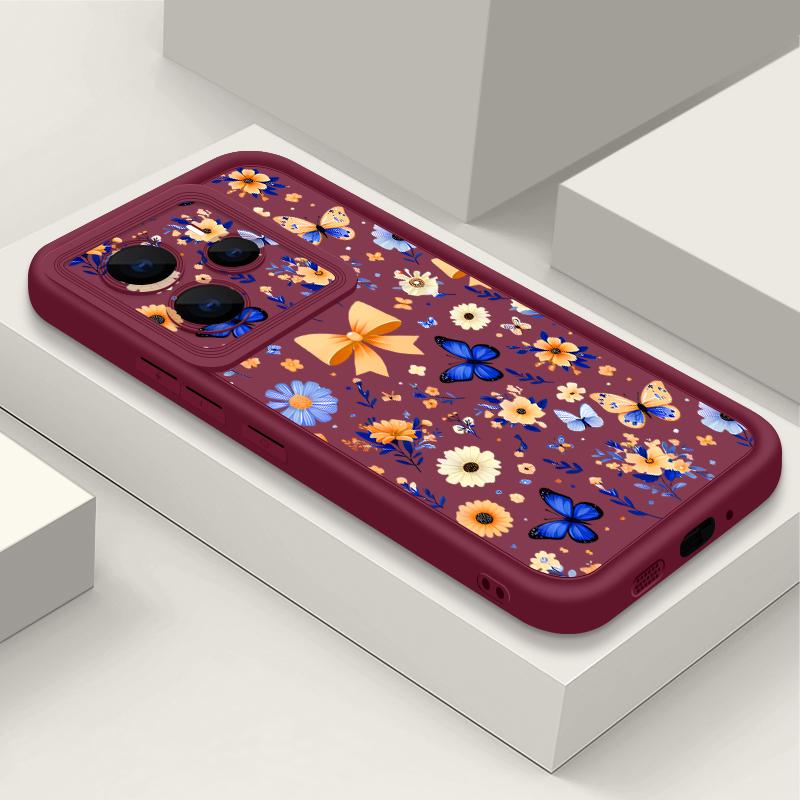 Blue Butterfly Floral Pattern Case For Xiaomi 14T 13T 11T Pro Funda Redmi Note 14 13 Pro 5G 4G 12 11 Shockproof Bumper Silicone Cover