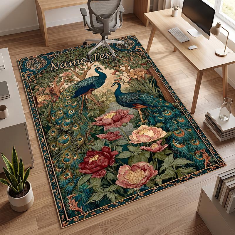 Retro Pfau (1) Personalisierter Name Büro Teppich Stilvolle Dekoration für Wohnzimmer Schlafzimmer Küche